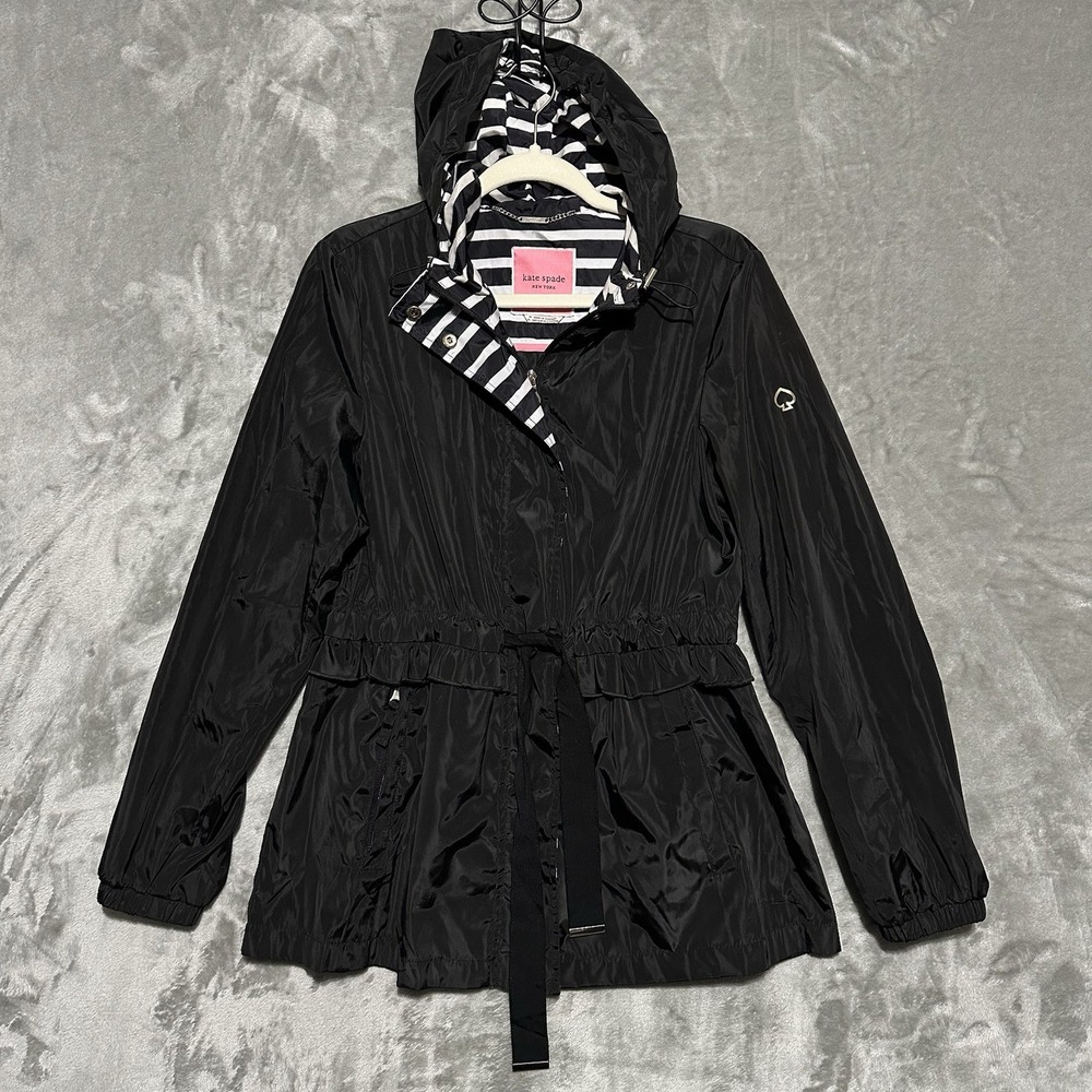 Kate Spade Jacket Womens Large Hooded Full Zip Windbreaker Preppy Outdoors Chic